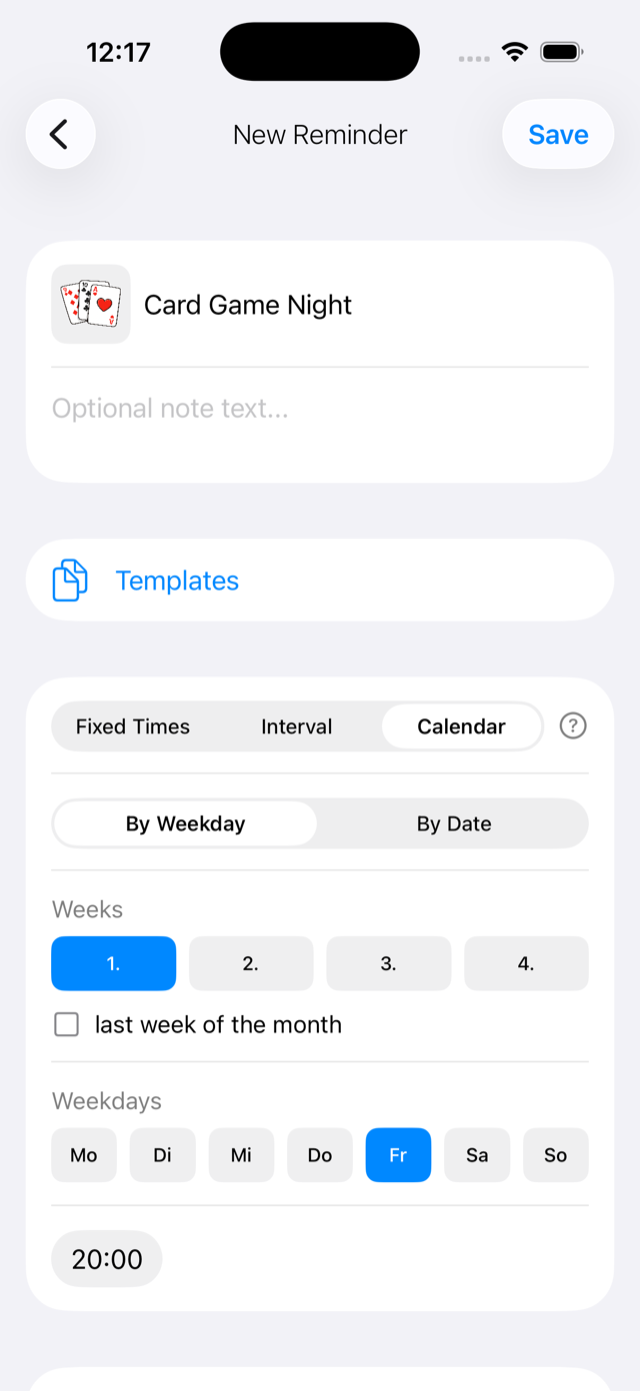 Calendar pattern: every first Friday of the month at 8pm