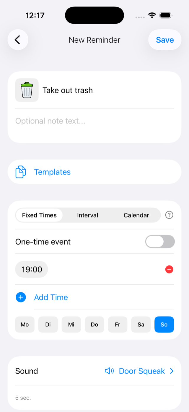Creating a new reminder with fixed times