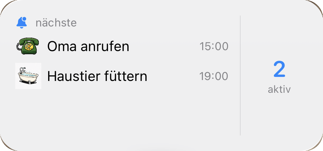 Medium ZeitPing widget with upcoming reminders and counter