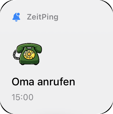 Small ZeitPing widget showing the next reminder